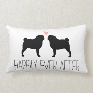 Pug Dog Silhouettes with Heart Happy Couple Lumbar Cushion