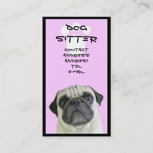 Pug Dog sitter business card (Front)