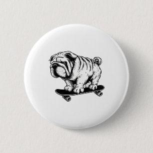 Pug dog skateboarder street art drawing 6 cm round badge