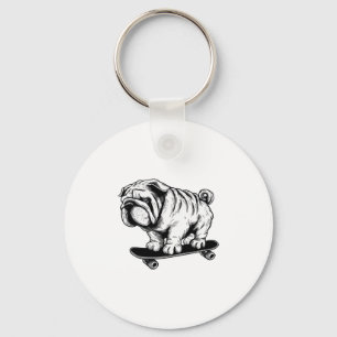 Pug dog skateboarder street art drawing key ring