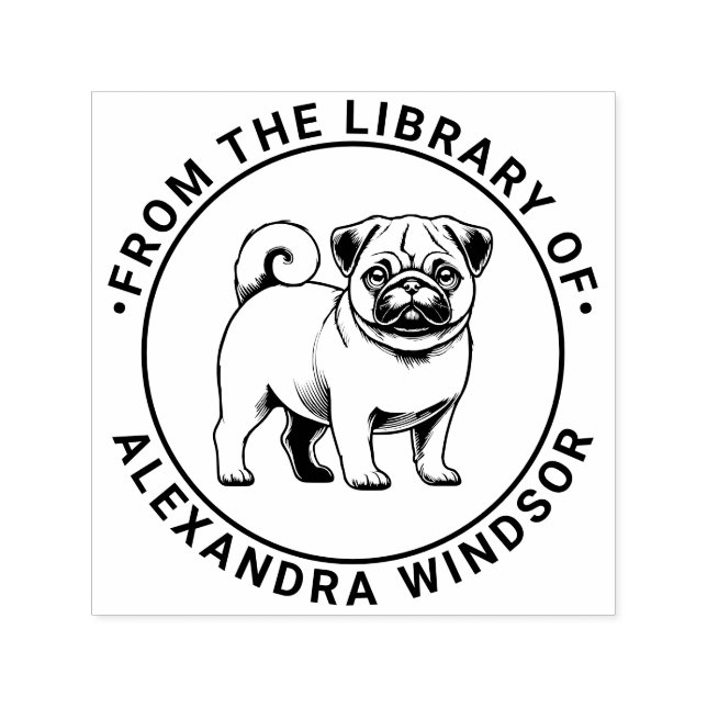 Pug Dog Standing Library Book Name Self-inking Stamp (Design)