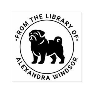 Pug Dog Standing Silhouette Library Book Name Self-inking Stamp