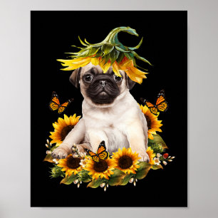 Pug Dog Sunflower Butterfly Cute Dog Lover Gifts Poster