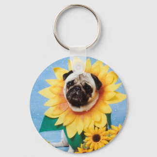 Pug Dog Sunflower Keychain