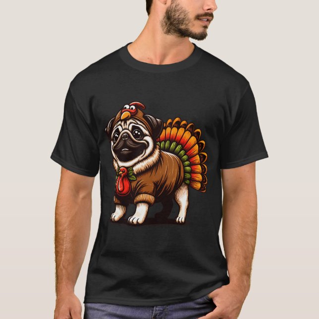 Pug Dog Thanksgiving T-Shirt (Front)