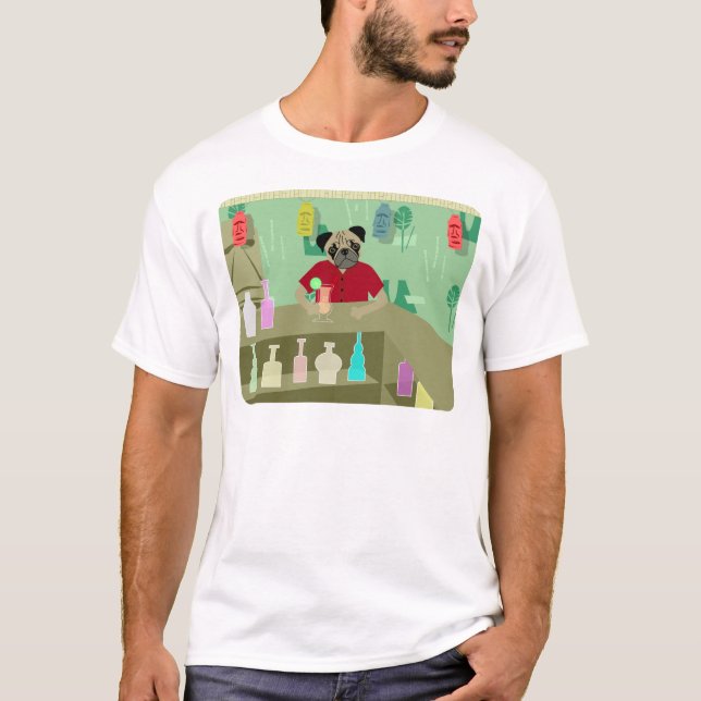 Pug Dog Tiki Bar T-Shirt (Front)