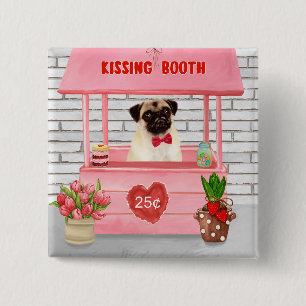 Pug Dog Valentine's Day Kissing Booth 15 Cm Square Badge