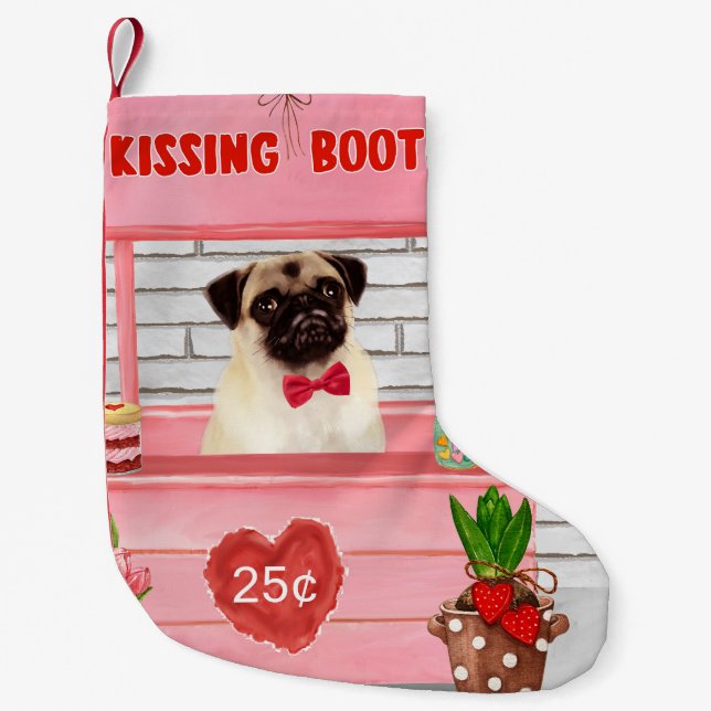 Pug Dog Valentine's Day Kissing Booth Small Christmas Stocking (Front)
