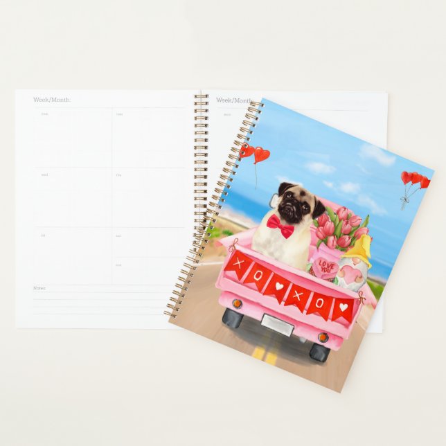 Pug Dog Valentine's Day Truck Hearts Planner (Display)