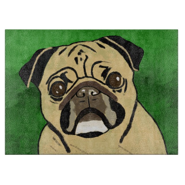 Pug Dog Watercolor Art Portrait Cutting Board (Front)