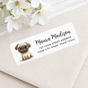 Pug dog watercolor illustration return address