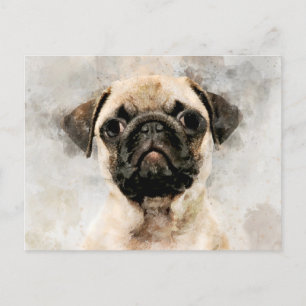 Pug Dog Watercolor Portrait 01 Postcard