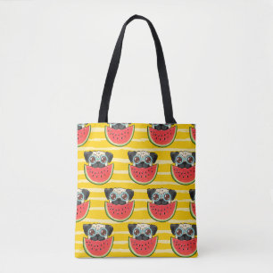 Pug Dog Watermelon: Summer Seamless. Tote Bag