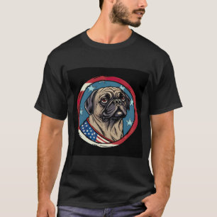 Pug Dog Wearing Bandanna Red White Blue Patriotic T-Shirt