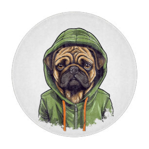 Pug Dog Wearing Green Hoodie Cutting Board