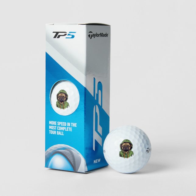 Pug Dog Wearing Green Hoodie Golf Balls (Packaging)