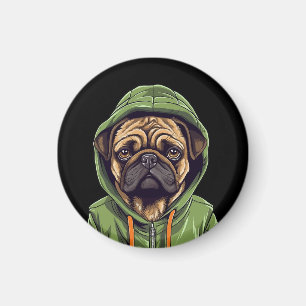 Pug Dog Wearing Green Hoodie Magnet