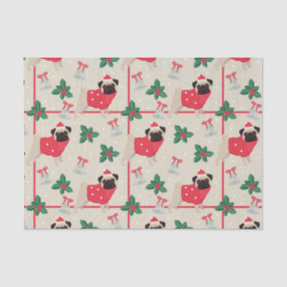 Pug Dog Wearing Sweater & Christmas Santa Hat Tissue Paper