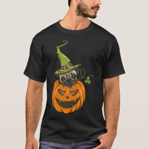 Pug Dog Wearing Witch Hat In Pumpkin Cute Hallowee T-Shirt