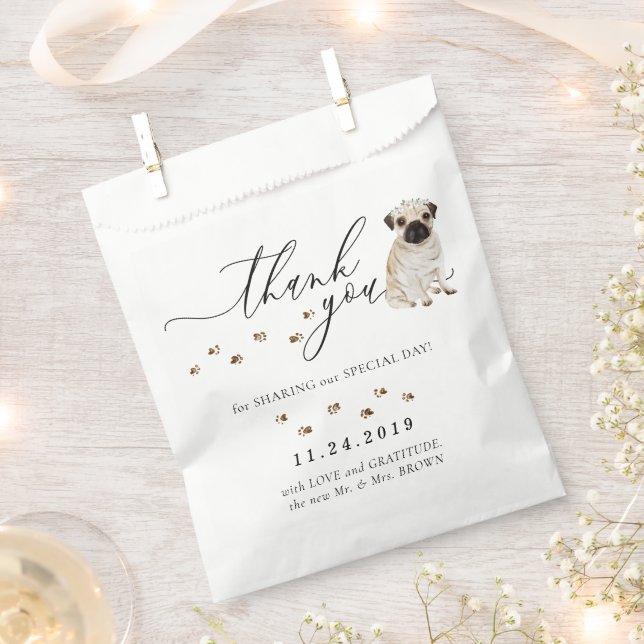 Pug dog Wedding Thank You Favour Bags (Clipped)