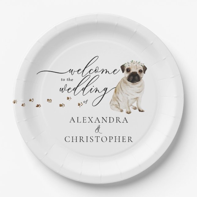 Pug Dog Welcome to wedding set Paper Plate (Front)