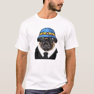 Pug Dog With Drawn Suit Glasses Bucket Hat Funny P T-Shirt