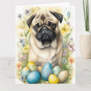 Pug Dog with Easter Eggs Holiday Card