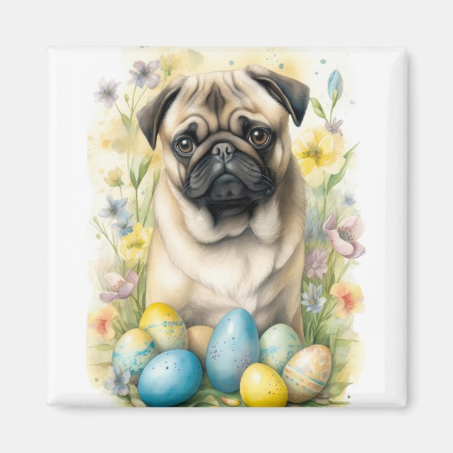 Pug Dog with Easter Eggs Holiday  Magnet (Front)