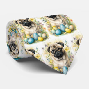 Pug Dog with Easter Eggs Holiday  Tie