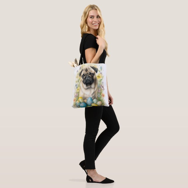 Pug Dog with Easter Eggs Holiday  Tote Bag (On Model)