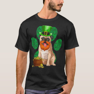 Pug Dog With Hat Shamrocks Paw St Patricks Day  T-Shirt