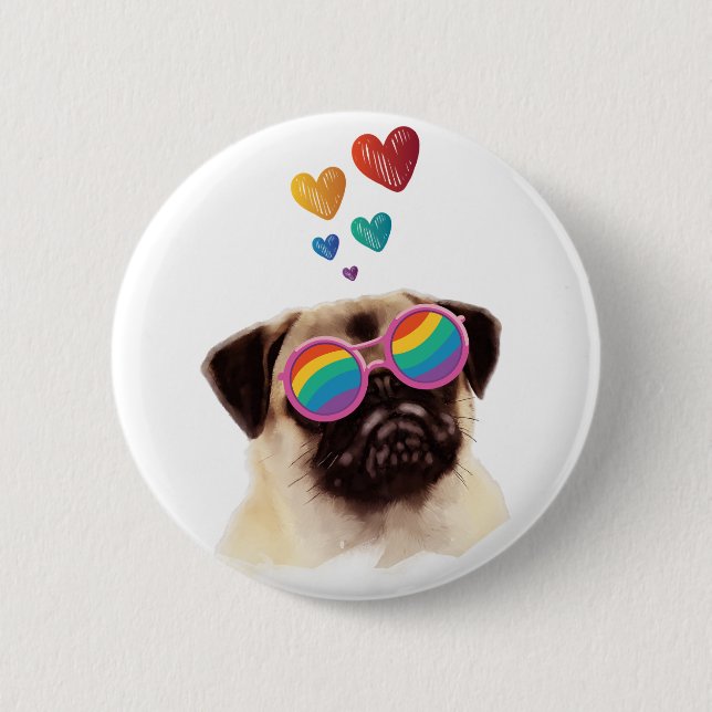Pug Dog with Hearts Valentine's Day 6 Cm Round Badge (Front)