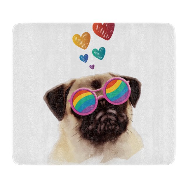 Pug Dog with Hearts Valentine's Day Cutting Board (Front)