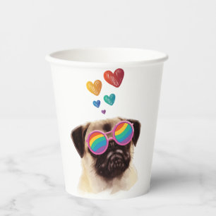 Pug Dog with Hearts Valentine's Day Paper Cups