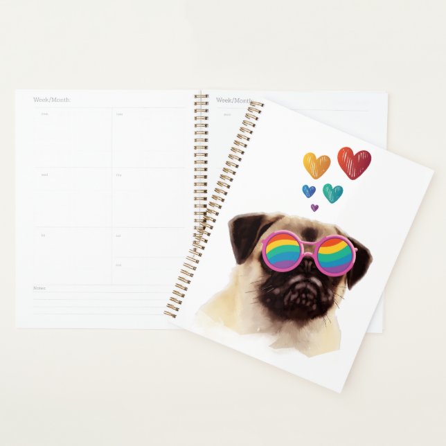 Pug Dog with Hearts Valentine's Day Planner (Display)