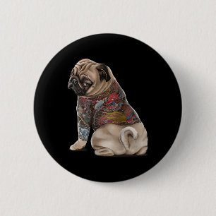 Pug Dog With Traditional Japanese Dragon Tattoo Ir 6 Cm Round Badge