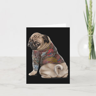Pug Dog With Traditional Japanese Dragon Tattoo Ir Card