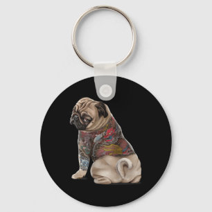 Pug Dog With Traditional Japanese Dragon Tattoo Ir Key Ring