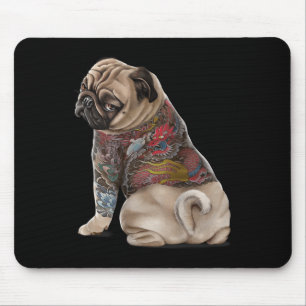 Pug Dog With Traditional Japanese Dragon Tattoo Ir Mouse Pad