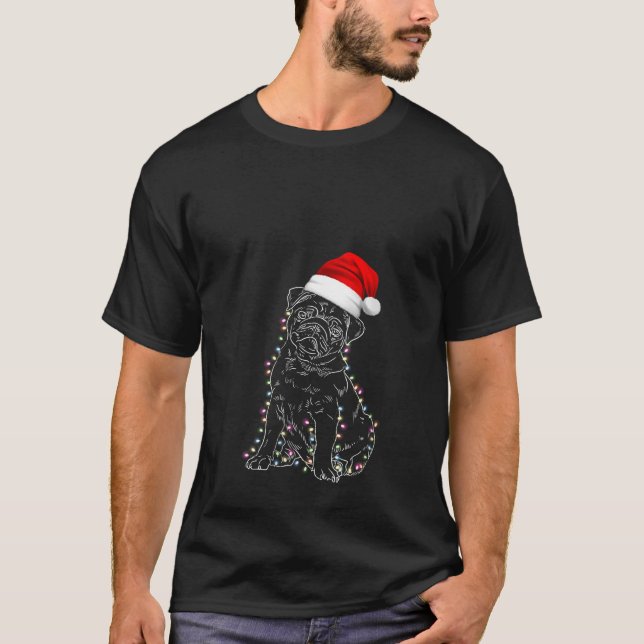 Pug Dogs Breed Tree Christmas Hat Sweater Xmas Lig (Front)