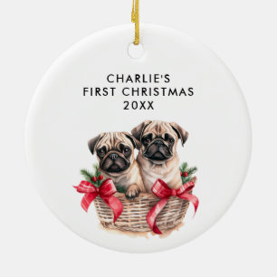 PUG Dog's First Christmas CUTE PHOTO Ceramic Tree Decoration