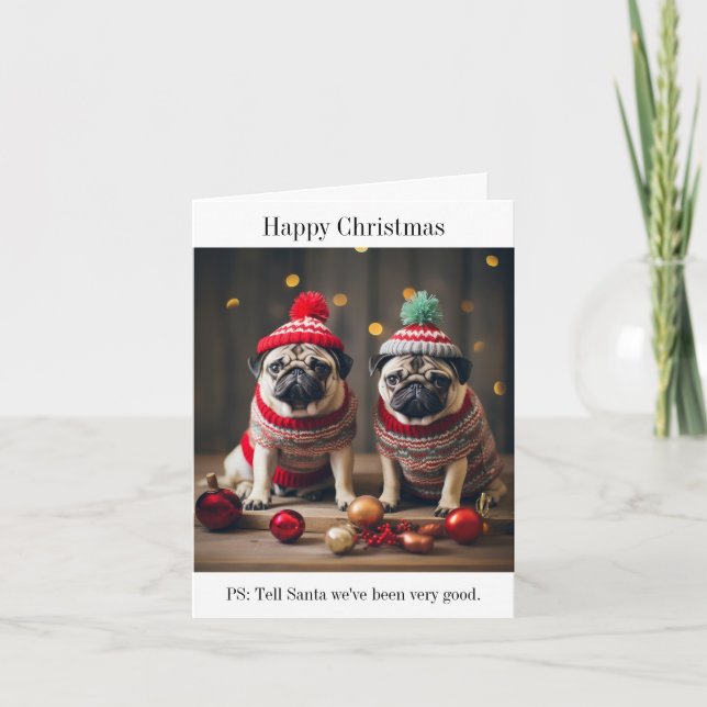Pug Dogs Happy Christmas Card (Front)