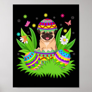 Pug Dogs Happy Easter Bunny Egg Hunt Pug Easter Poster