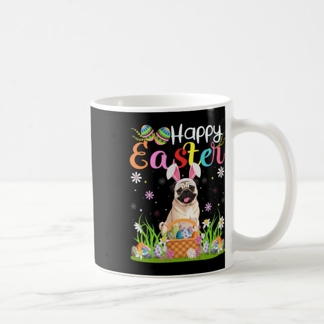Pug Dogs Happy Easter Egg Hunt Bunny Ear Easter  Coffee Mug (Right)