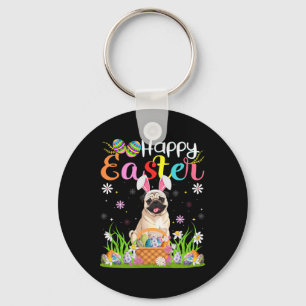 Pug Dogs Happy Easter Egg Hunt Bunny Ear Easter Key Ring