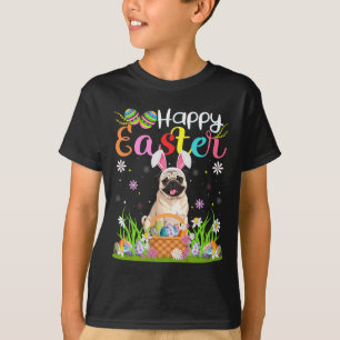 Pug Dogs Happy Easter Egg Hunt Bunny Ear Easter  T-Shirt