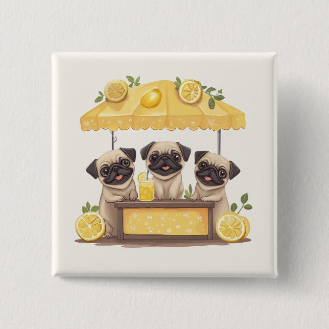 Pug Dogs Lemonade Stand 15 Cm Square Badge (Front)