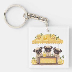 Pug Dogs Lemonade Stand Key Ring