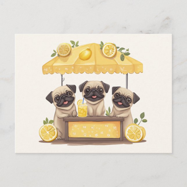Pug Dogs Lemonade Stand Postcard (Front)