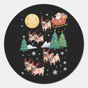 Pug Dogs Tree Christmas Sweater Xmas Pet Animal Classic Round Sticker